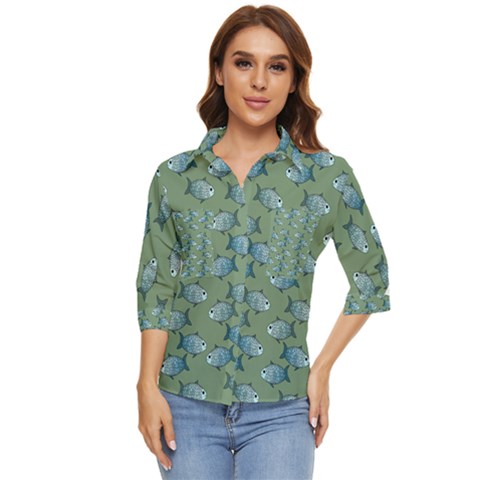 Fishes Pattern Background Theme Women s Quarter Sleeve Pocket Shirt by Vaneshop