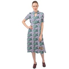 Fishes Pattern Background Theme Art Keyhole Neckline Chiffon Dress by Vaneshop