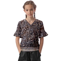 Zebra Abstract Background Kids  V-neck Horn Sleeve Blouse by Vaneshop