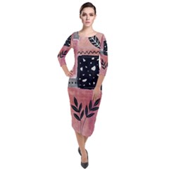 Floral Wall Art Quarter Sleeve Midi Velour Bodycon Dress by Vaneshop