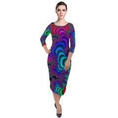 Abstract Piece Color Quarter Sleeve Midi Velour Bodycon Dress by Vaneshop