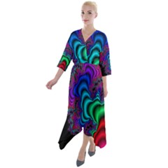 Abstract Piece Color Quarter Sleeve Wrap Front Maxi Dress by Vaneshop