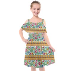 Flower Fabric Design Kids  Cut Out Shoulders Chiffon Dress by Vaneshop