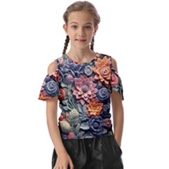 3d Flower Bloom Embossed Pattern Kids  Butterfly Cutout Tee by Vaneshop