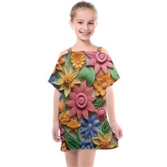 Flower Bloom Embossed Pattern Kids  One Piece Chiffon Dress by Vaneshop