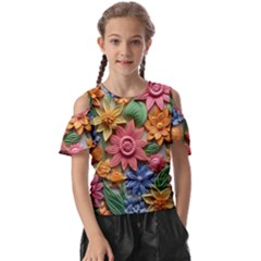 Flower Bloom Embossed Pattern Kids  Butterfly Cutout Tee by Vaneshop