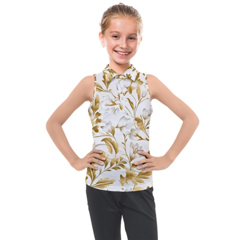 Flowers Gold Floral Kids  Sleeveless Polo Tee by Vaneshop