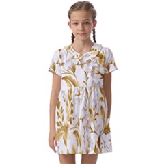 Flowers Gold Floral Kids  Asymmetric Collar Dress by Vaneshop