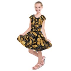 Flower Gold Floral Kids  Short Sleeve Dress by Vaneshop