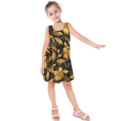 Flower Gold Floral Kids  Sleeveless Dress by Vaneshop