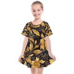 Flower Gold Floral Kids  Smock Dress by Vaneshop