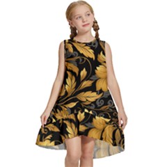 Flower Gold Floral Kids  Frill Swing Dress by Vaneshop