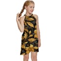 Flower Gold Floral Kids  Halter Collar Waist Tie Chiffon Dress View3