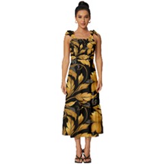 Flower Gold Floral Tie-strap Tiered Midi Chiffon Dress by Vaneshop