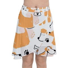 Seamless Pattern Of Cute Dog Puppy Cartoon Funny And Happy Chiffon Wrap Front Skirt by Wav3s