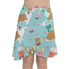 Welsh Corgi Boba Tea Bubble Cute Kawaii Dog Breed Chiffon Wrap Front Skirt by Wav3s