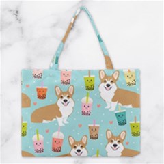 Welsh Corgi Boba Tea Bubble Cute Kawaii Dog Breed Medium Tote Bag by Wav3s