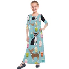 Chihuahua Bubble Kawaii Boba Tea Cute Dog Kids  Quarter Sleeve Maxi Dress by Wav3s