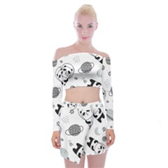 Panda Floating In Space And Star Off Shoulder Top With Mini Skirt Set by Wav3s