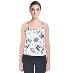 Panda Floating In Space And Star Velvet Spaghetti Strap Top by Wav3s