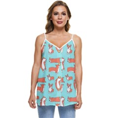 Corgis On Teal Casual Spaghetti Strap Chiffon Top by Wav3s