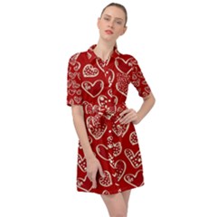 Vector Seamless Pattern Of Hearts With Valentine s Day Belted Shirt Dress by Wav3s