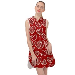 Vector Seamless Pattern Of Hearts With Valentine s Day Sleeveless Shirt Dress by Wav3s