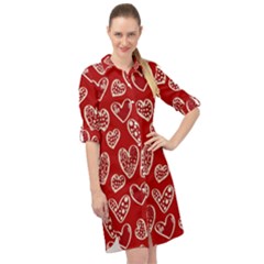 Vector Seamless Pattern Of Hearts With Valentine s Day Long Sleeve Mini Shirt Dress by Wav3s