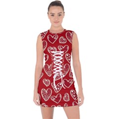 Vector Seamless Pattern Of Hearts With Valentine s Day Lace Up Front Bodycon Dress by Wav3s