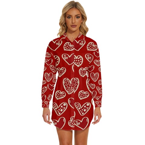 Vector Seamless Pattern Of Hearts With Valentine s Day Womens Long Sleeve Shirt Dress by Wav3s