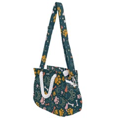 Dog Paw Colorful Fabrics Digitally Rope Handles Shoulder Strap Bag by Wav3s