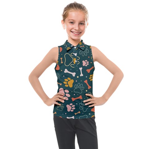 Dog Paw Colorful Fabrics Digitally Kids  Sleeveless Polo Tee by Wav3s