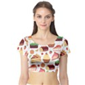 Seamless Pattern Hand Drawing Cartoon Dessert And Cake Short Sleeve Crop Top View1