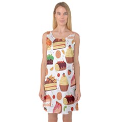 Seamless Pattern Hand Drawing Cartoon Dessert And Cake Sleeveless Satin Nightdress by Wav3s