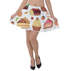 Seamless Pattern Hand Drawing Cartoon Dessert And Cake Velvet Skater Skirt by Wav3s