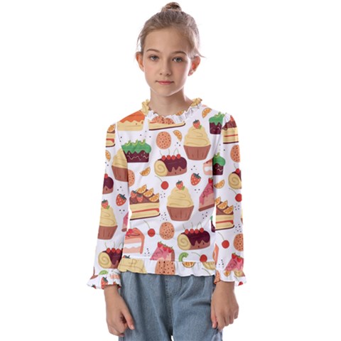 Seamless Pattern Hand Drawing Cartoon Dessert And Cake Kids  Frill Detail Tee by Wav3s