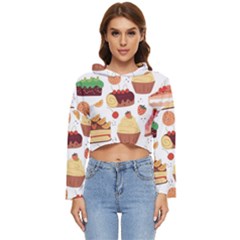 Seamless Pattern Hand Drawing Cartoon Dessert And Cake Women s Lightweight Cropped Hoodie by Wav3s