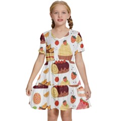 Seamless Pattern Hand Drawing Cartoon Dessert And Cake Kids  Short Sleeve Tiered Mini Dress by Wav3s