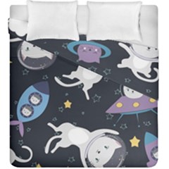 Space Cat Illustration Pattern Astronaut Duvet Cover Double Side (king Size) by Wav3s