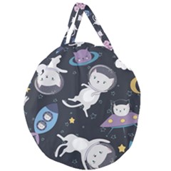 Space Cat Illustration Pattern Astronaut Giant Round Zipper Tote by Wav3s