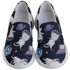 Space Cat Illustration Pattern Astronaut Kids Lightweight Slip Ons by Wav3s