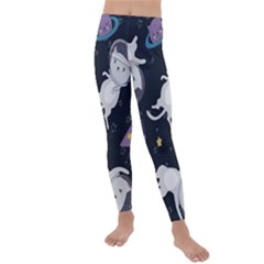 Space Cat Illustration Pattern Astronaut Kids  Lightweight Velour Leggings by Wav3s