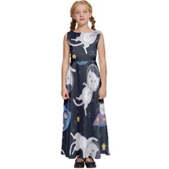 Space Cat Illustration Pattern Astronaut Kids  Satin Sleeveless Maxi Dress by Wav3s