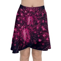 Peacock Pink Black Feather Abstract Chiffon Wrap Front Skirt by Wav3s