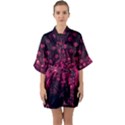 Peacock Pink Black Feather Abstract Half Sleeve Satin Kimono  View1