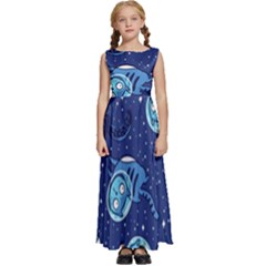 Cat Spacesuit Space Suit Astronaut Pattern Kids  Satin Sleeveless Maxi Dress by Wav3s