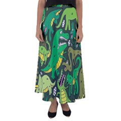 Dino Kawaii Flared Maxi Skirt by Wav3s