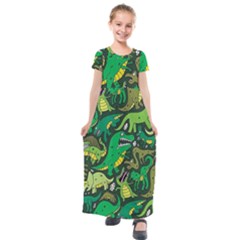 Dino Kawaii Kids  Short Sleeve Maxi Dress by Wav3s