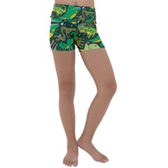 Dino Kawaii Kids  Lightweight Velour Yoga Shorts by Wav3s