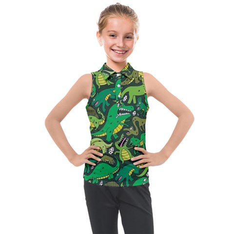 Dino Kawaii Kids  Sleeveless Polo Tee by Wav3s